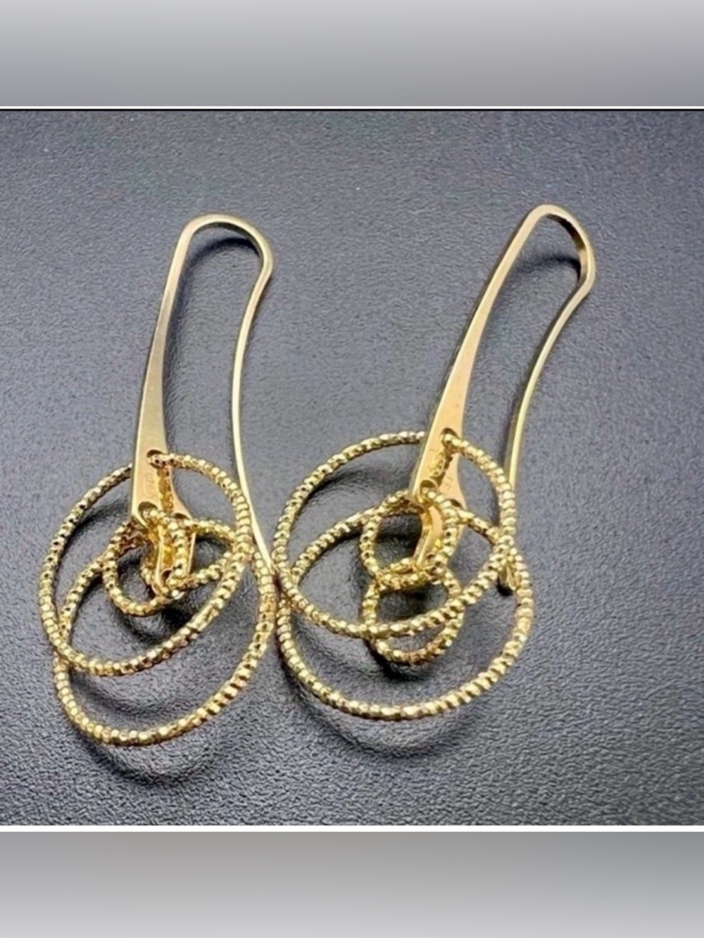Vintage 925 EP Gold Tone Multi Hoop Dangle Earrings Diamond Cut